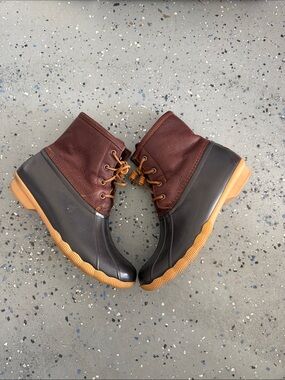 Sperry Brown Leather and Black Rubber Duck Boots with Tan Sole